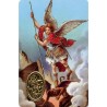Carte priere plastifiee avec poincon dore imitation medaille H.8.5 x 5.4 cm, plusieurs saints.