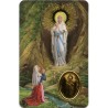 Carte priere plastifiee avec poincon dore imitation medaille H.8.5 x 5.4 cm, plusieurs saints.