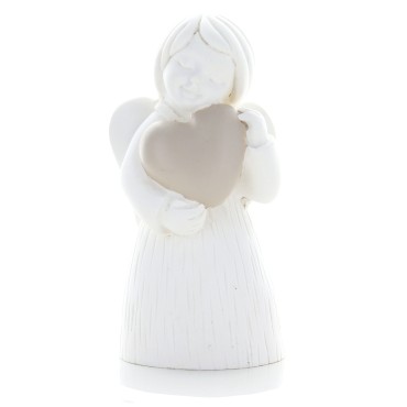 Ange blanc en résine avec décor cœur - hauteur 8.2 cm, livre en boite individuelle..