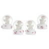 Boite de 12 boules a neige en verre avec ange et decor roses - H. 6 cm. (3 lots de 4 boules assorties).
