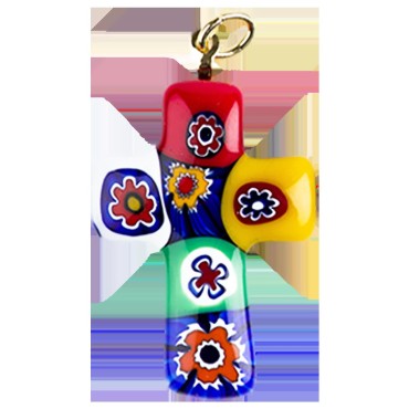 Pendentif croix en veritable verre de Murano H. 3 cm. Livre en boite.
