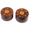 Brûle-encens rond en bois verni étoile, pour bâtonnets ou cônes, H 3,5 cm, Ø 6 cm. Boîte de 2.