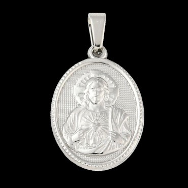 Médaille en acier inoxydable de couleur argenté, H. 2.1 cm. Existe avec différents Saints.