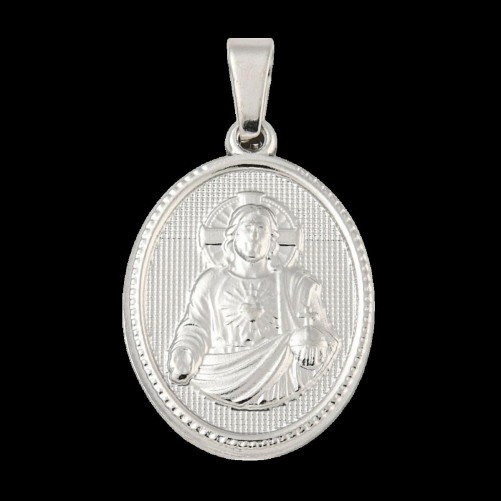 Médaille en acier inoxydable de couleur argenté, H. 2.1 cm. Existe avec différents Saints.