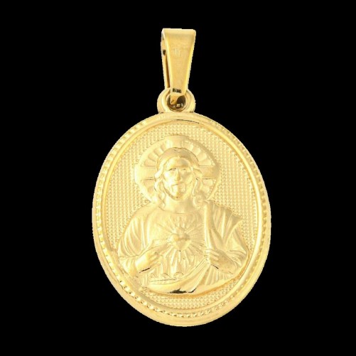Médaille en acier inoxydable de couleur dorée, H. 2.1 cm. Existe avec différents Saints.