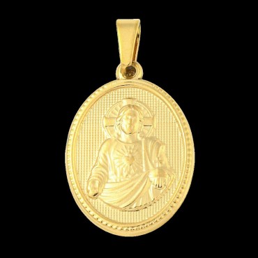 Médaille en acier inoxydable de couleur dorée, H. 2.1 cm. Existe avec différents Saints.