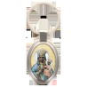 Porte-clés en métal de couleur argenté de forme ovale H. 4.3 cm. Livré en boite cadeaux. Existe avec différents Saints.