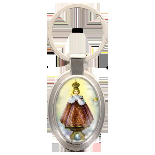 Porte-clés en métal de couleur argenté de forme ovale H. 4.3 cm. Livré en boite cadeaux. Existe avec différents Saints.