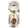 Porte-clés en métal de couleur argenté de forme ovale H. 4.3 cm. Livré en boite cadeaux. Existe avec différents Saints.