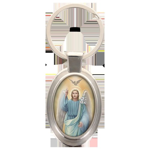 Porte-clés en métal de couleur argenté de forme ovale H. 4.3 cm. Livré en boite cadeaux. Existe avec différents Saints.