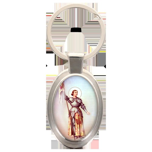 Porte-clés en métal de couleur argenté de forme ovale H. 4.3 cm. Livré en boite cadeaux. Existe avec différents Saints.