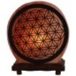 Lampe sel de l´Himalaya forme ronde Ø 15 cm, décor 3D Fleur de vie , livrée en boite avec cordon et ampoule